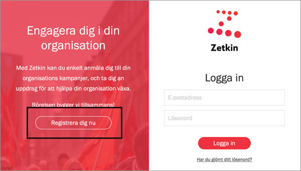 Registrera konto i Zetkin